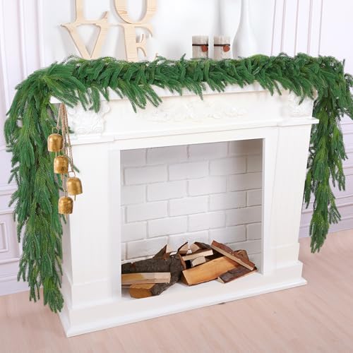 Photo 1 of Hananona 4 Pcs 9 Ft Artificial Norfolk Pine Garlands, Realistic Pine Garland, Green Artificial Greenery Garland for Table, Mantle, Wall, Indoor, Outdoor Winter Christmas Decorations (4, 9 FT)