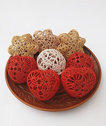Crochet stars, hearts, balls, Wedding decor idea, Handmade project supplies, Set of 5 pieces