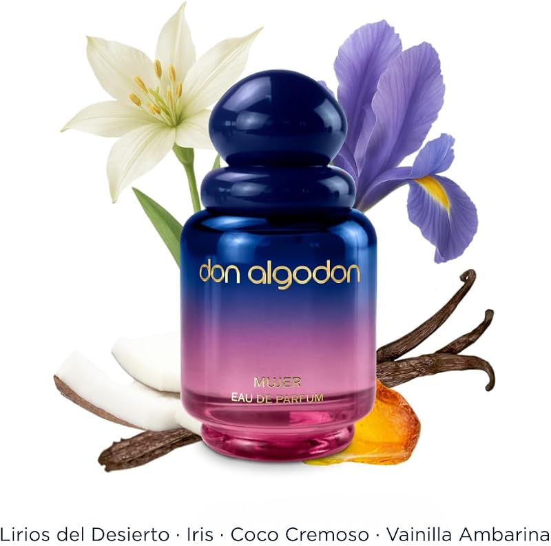 Don Algodón Set Eau de Parfum Mujer | 100 ml + 30 ml | Perfume floral gourmand con lirios del desierto, coco e iris | Fragancia intensa, femenina y elegante | Ideal para regalo