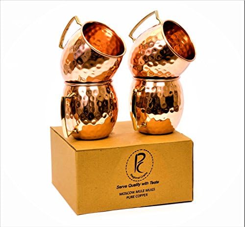 Moscow Mule Handcrafted Hammered Pure Copper Mugs / Cup, 100% Pure Copper with Brass Handle, 16 Ounce, Barrel Mugs (Set of 2 &amp; Set of 4), Food Safe Pure Solid Copper Mugs, Drinking Mug