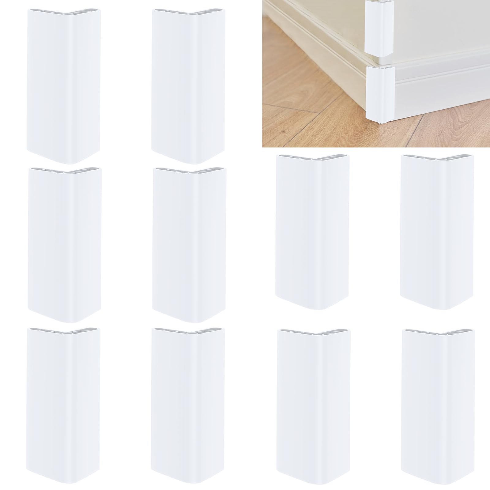 Photo 1 of 10PCS Baseboard Corner Blocks Wall Base Moulding Trim, Flexible Molding Self Adhesive Wall Trim Peel and Stick Trim Baseboard Corner Protectors Baseboard Covers, White 3.94(L) x 1.37(W) inch