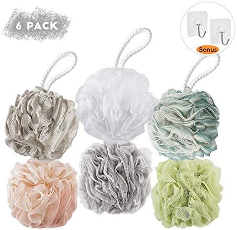Bath Sponge Shower Loofah Body Scrubber Ball Set XL 75g, Large Mesh Pouf Bathing Accessories - Exfoliate, Cleanse, Soothe Skin Colorful (6 PCS)