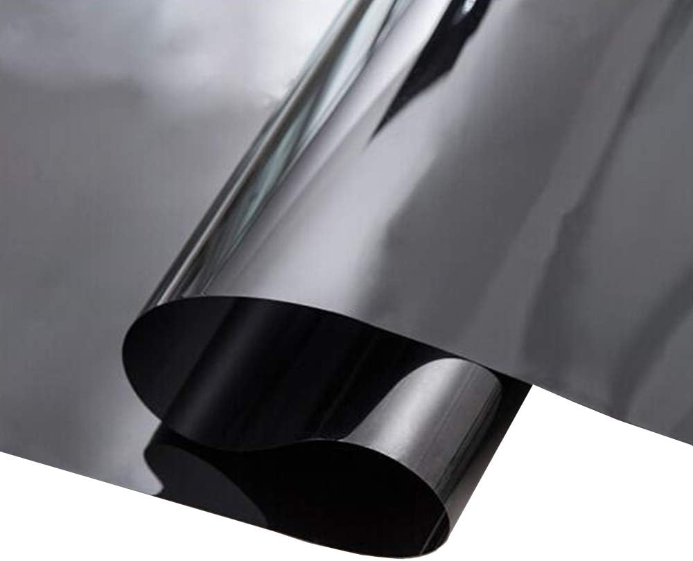ZEALOTT Adhesive-Free Peel & Stick Static Cling No Glue One Way Mirror Daytime Privacy and Solar Control Window Glass Film, Sun Blocker, 19.7 Inches by 78.7 Inches per Roll, Black Grey