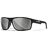 Wiley X Peak Sunglasses, Safety Glasses for Men and Women, UV Eye Protection for Shooting, Fishing, Biking, and Extreme Sports, Matte Black Frames, Silver Flash Tinted Lenses