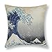 CaliTime Canvas Throw Pillow Cover Case for Couch Sofa Home Decoration Famous Picture Print 18 X 18 Inches Japanese Hokusai The Great Wave of Kanagawa