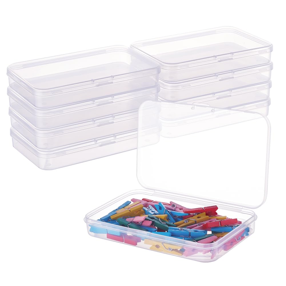 BENECREAT 10 Pack 13x8.5x2cm Clear Rectangle Plastic Storage Box Bead Storage Containers with Lids for Cards, Clips and Other Craft Accessories — image 1