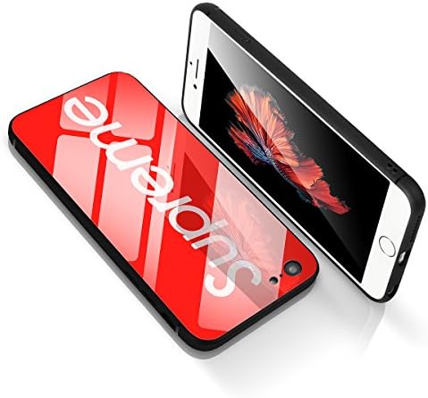 iPhone 6/6s Tempered Glass Back Case, B4Uebuy Supreme Fashion Hard Glass Back Cover Soft TPU Bumper Frame Anti-Scratch Anti-Fingerprints Protective Case for Apple iPhone 6/iPhone 6s (Red)