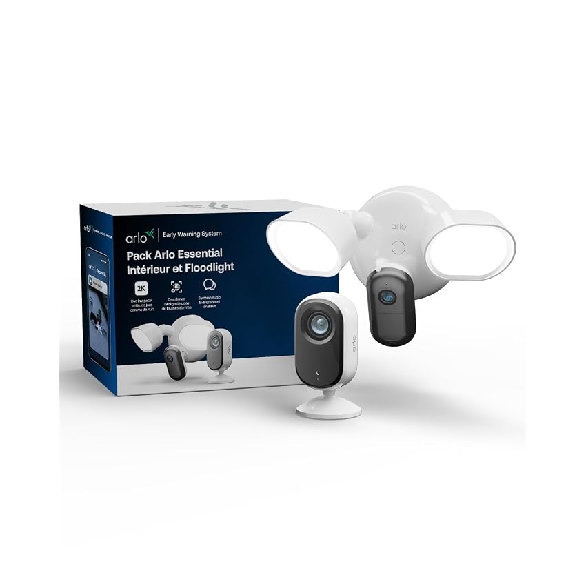 Arlo Floodlight 2K & Essential 3 Indoor 2K, Telecamera Wi-Fi da esterno