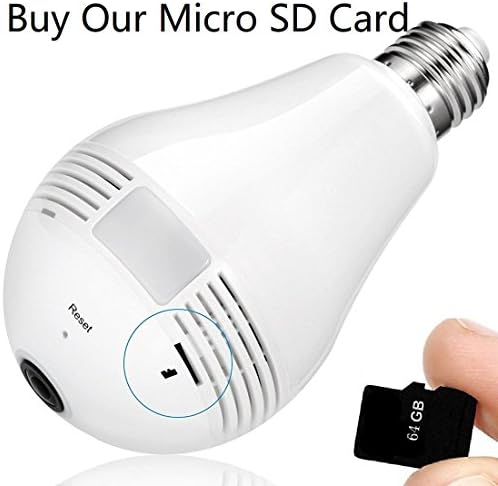 Carmera Micro SD Card 64GB Big Capacity For Smart Fisheye Lens 360°Wireless View HD IP Real Time Monitoring And Intercom Camera With Multifunctional LED Bulb Design For Home Security System
