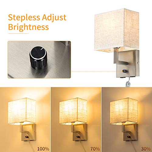 Bedside Wall Mount Light with Dimmer Switch and Two USB Charging Port