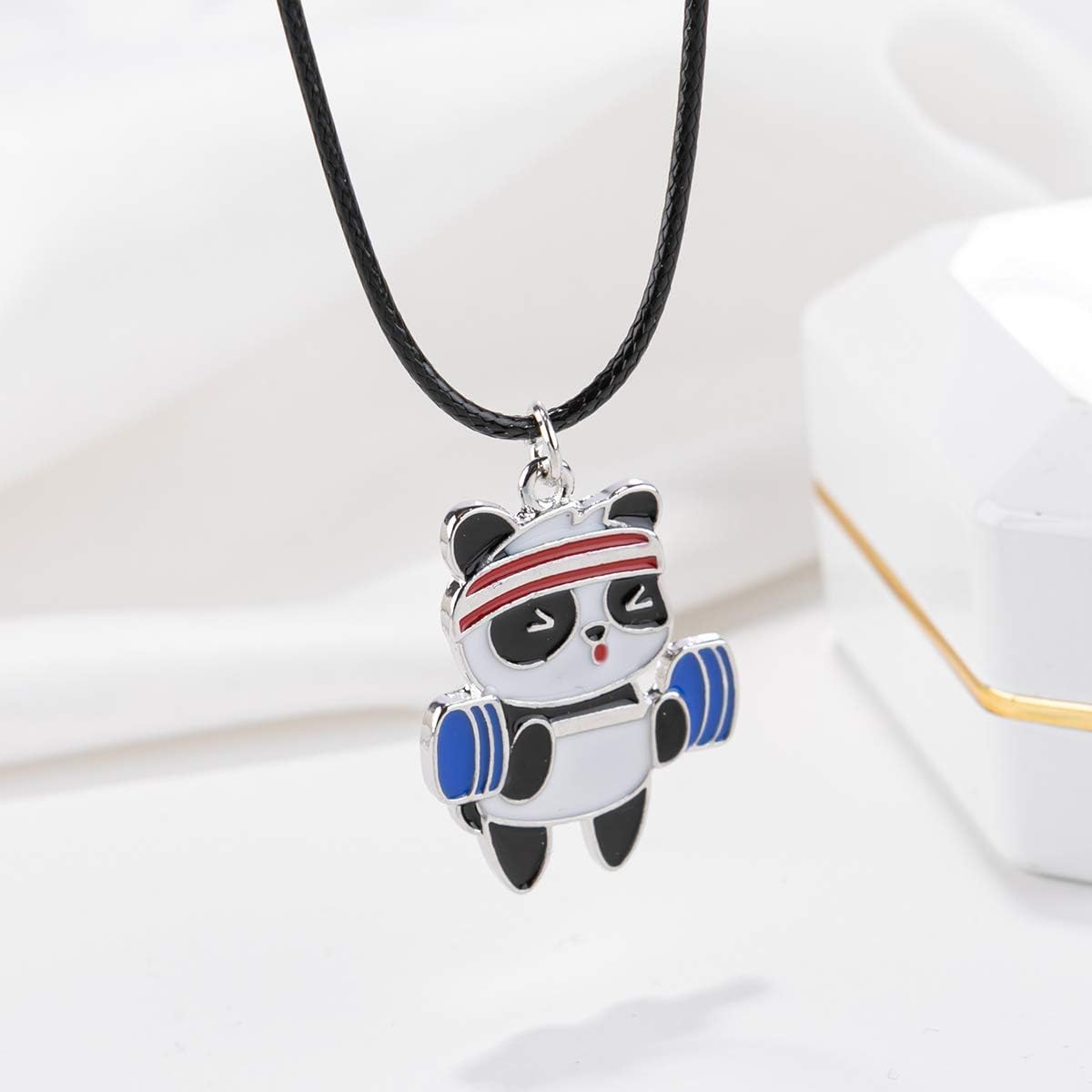 Winssigma Sports Panda Necklace with Black Cord Panda Jewelry Gift for Teen Girls and Boys: Clothing