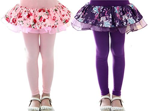 SERAIALDA Kids Girls 2 Pieces Lace Ruffle Leggings Gauze Culottes Tutu Skirt Leggings Pants 3-4 Years(Tag Size 110)