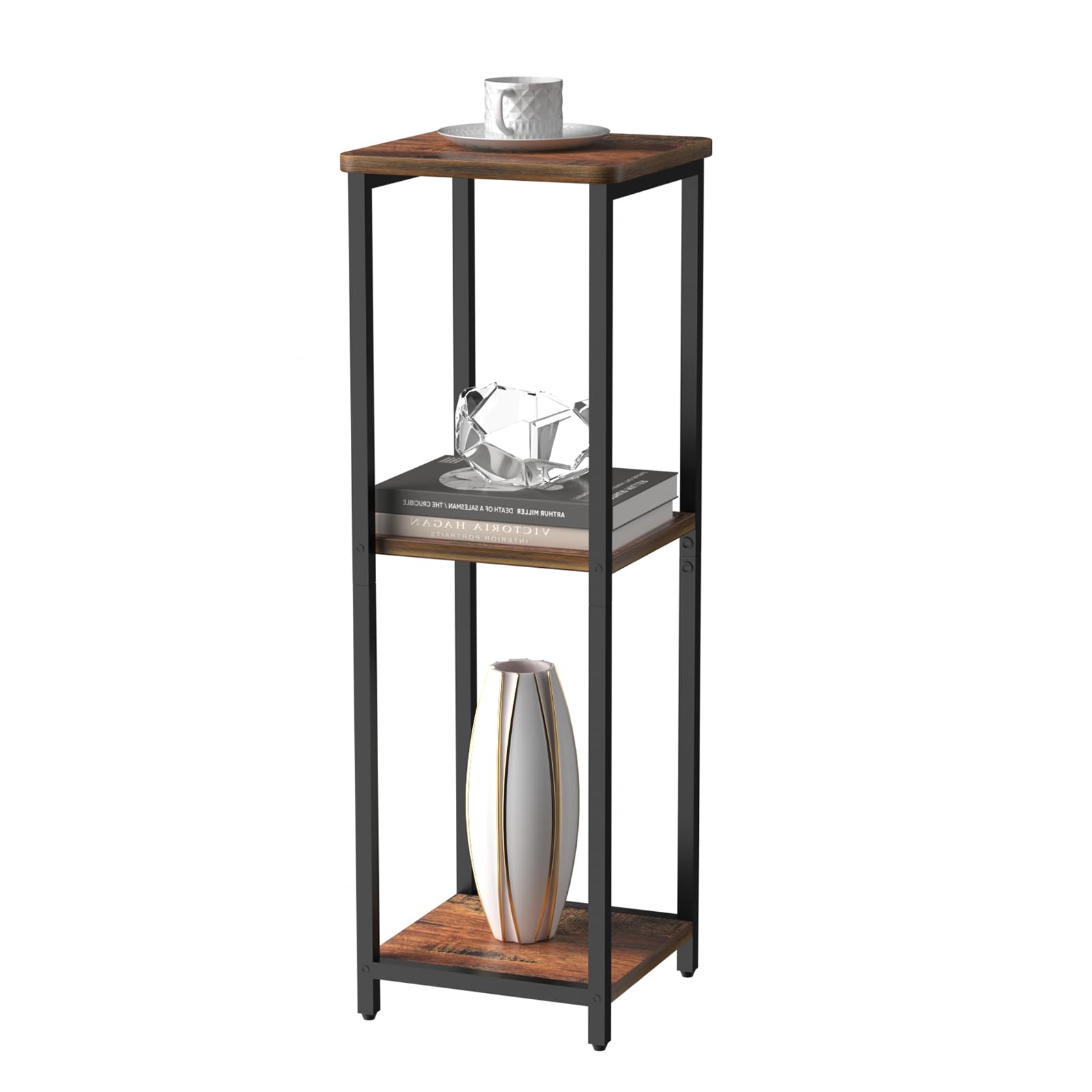 Photo 1 of GHIMIGN 10" Wide Square Drink Table with Adjustable Feet - 3-Tier Small Side Table for Apartments, Balcony & Office | Space-Saving, Lightweight & Multi-Functional (Plants, Books, Drinks)