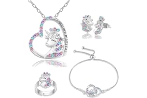 Unicorn Crystal Necklace Hypoallergenic Earrings Girls Toys Jewelry licorne Heart Crown Pendant Earring Necklaces Girl Birthd
