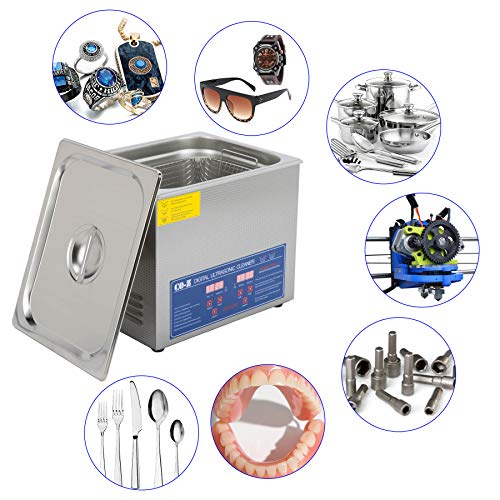 10L Ultrasonic Cleaner with Digital Timer & Heater, Professional Ultrasound Jewelry Cleaning Machine for Parts Denture Ring Watch
