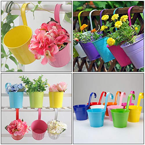 BESPORTBLE Hängetopf Balkon Metall Blumentopf Vase Vintage Blumeneimer Pflanzkübel Pflanztopf zum Hängen Übertopf mit Haken für Garten Balkon Dekoration Wanddeko Rosa Weiß 2 Stück – Bild 8