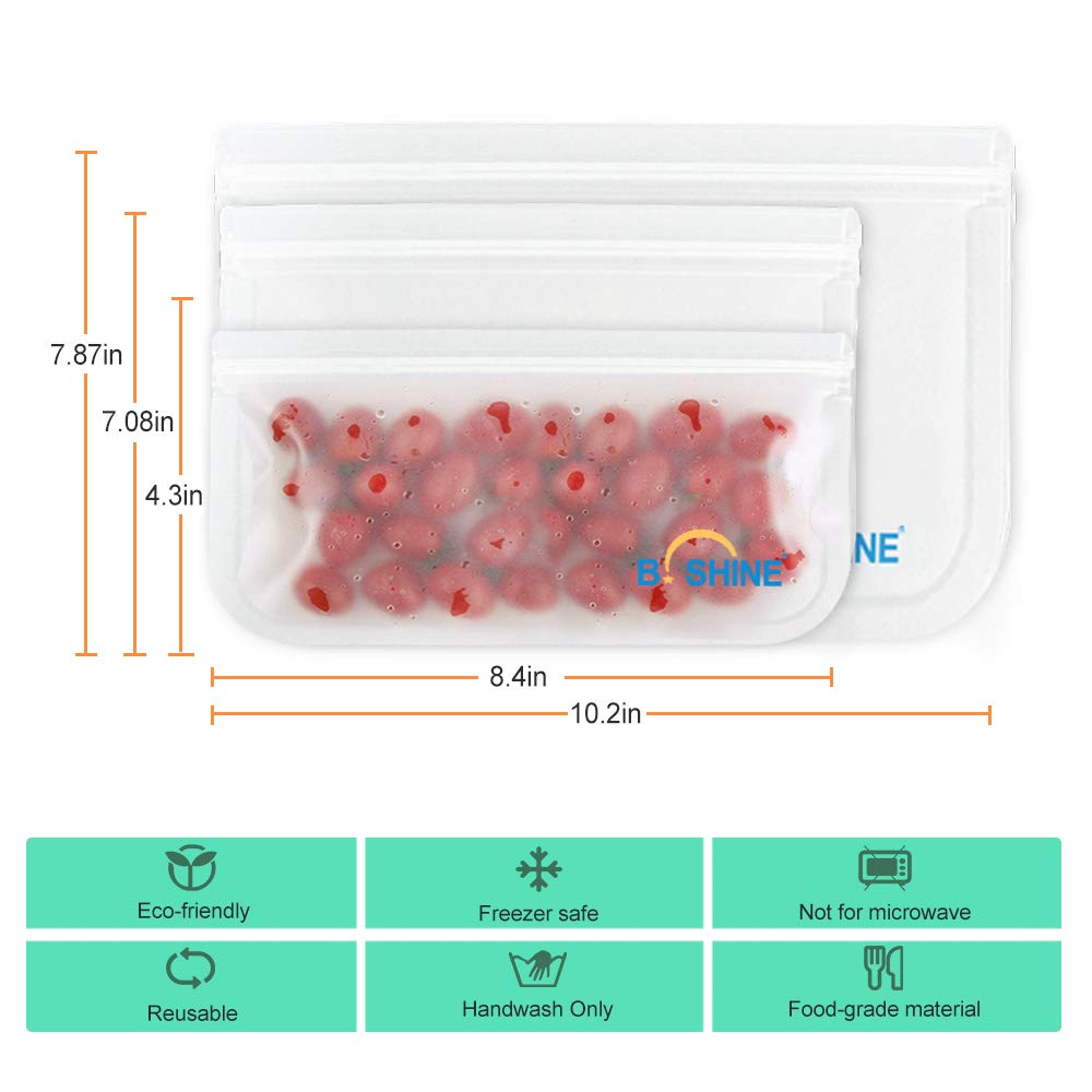 B.SHINE Reusable Storage Bags - 9 Pack Ziplock Sandwich Bag, Snack Bag, Lunch Bag, Leakproof Airtight Seal, Freezer Safe, Eco-friendly (9 Pack - 6 Sandwich Bags + 3 Snack Bags - Multicolor)