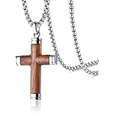 FUTPLOR Wood Cross Pendant for Men, Ebony Wooden Cross Necklace Titanium Steel Crucifix Pendant Necklaces Luxury for Mature Men Handmade Jewelry Gift Christmas