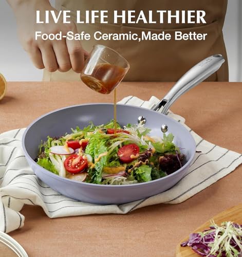 KOCH SYSTEME CS 26 cm Nonstick Frying Pan with Lid, 10 Inch Frying Pan with Ceramic Coating, Nonstick Skillet with Lid, Oven Safe, Induction Compatible, Dishwasher Safe, Gradient Purple