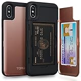 TORU CX PRO iPhone Xs Wallet Case Pink with Hidden Credit Card Holder ID Slot Hard Cover & Mirror for Apple iPhone Xs (2018) / iPhone X (2017) - Rose Gold