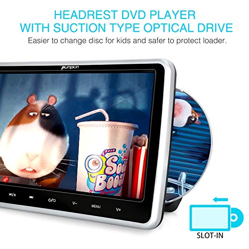 PUMPKIN 10.1 Inch Headrest Car DVD Player with Suction Drive, Support Region Free, Sync Screen, AUX, AV in Out, Last Memory, USB SD