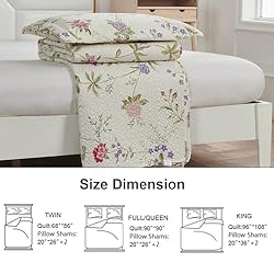 Ycosy Flower Quilt Set Twin Size Beige Floral