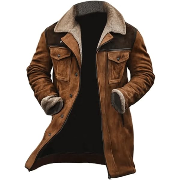 Vintage Suede Jacket for Men Plush Collar Coats Faux Leather