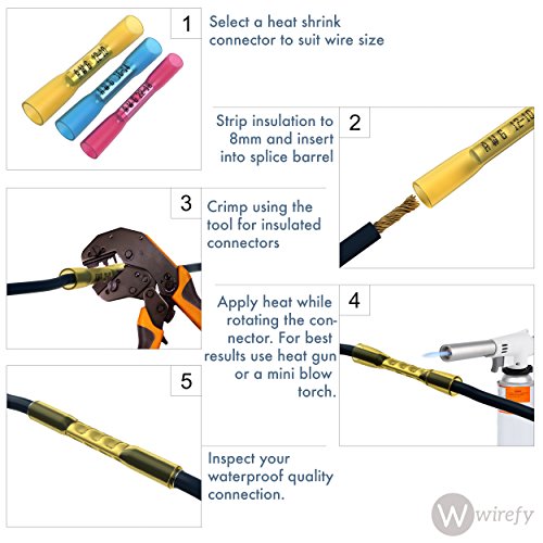50 PCS Wirefy Heat Shrink Butt Connectors Yellow 1210 AWG Electrical