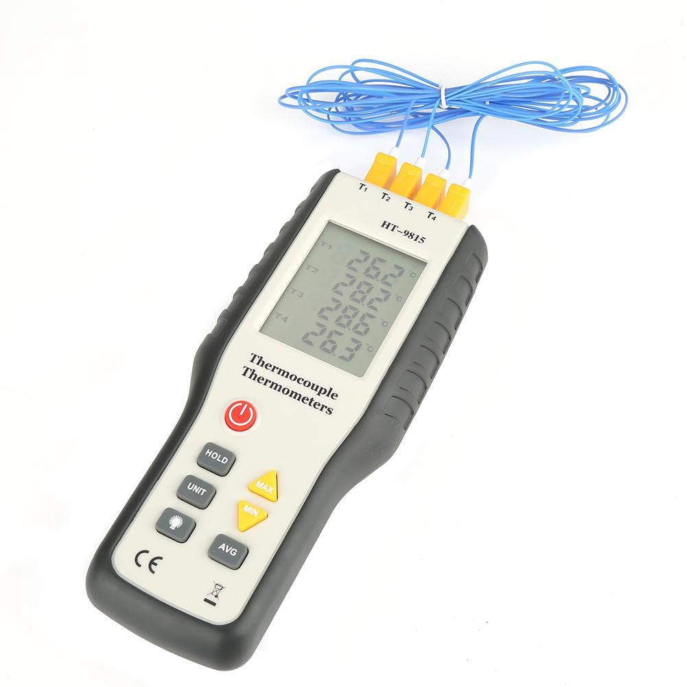 Akozon Thermocouple Thermometer, Digital HT-9815 4 Channel K-Type Thermocouple Sensor Thermometer, LCD Instant Read Thermometer Temperature Meter with Sensor Probe -328°F ~ 2501°F (-200°C ~ 137°F)