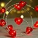 BOHON Valentine Day Decorations 10 ft 40 LEDs Red Heart Shaped Twinkle Fairy String Lights Battery Operated for Kids Bedroom Wedding Indoor Party Valentine's Day Mother's Day Decor with Remote