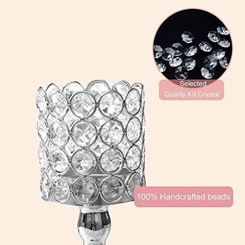 VINCIGANT Pack of 2 Crystal Candlesticks for Christmas Decoration Anniversary Wedding Coffee Table Decorative Centerpiece,10 and 12 Inches Tall Silver