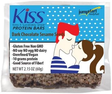 Jumpstart Bodyfuel KISS Gluten Free Fresh Vegan Protein Bars, Dark Chocolate Sesame Seeds, 2.15 oz. (12 Pack)