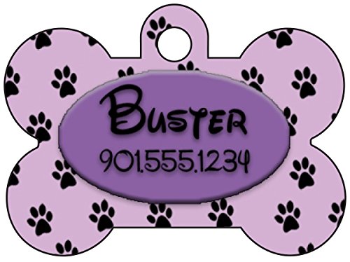 Personalized Dog Tag Pet ID Tag Paw Prints w/Name & Number (Purple)
