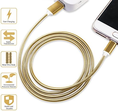 iPhone Charging Cable USB iPhone Charger Cord 8 Pin Lightning to USB Cable Metal Braided Cord for iPhone 7 6/6S 5/5S iPad iPod 3.3ft Gold