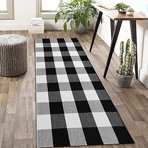 KOZYFLY Buffalo Plaid Check Outdoor Rug 2' x 4.3' Farmhouse Rug Hallway