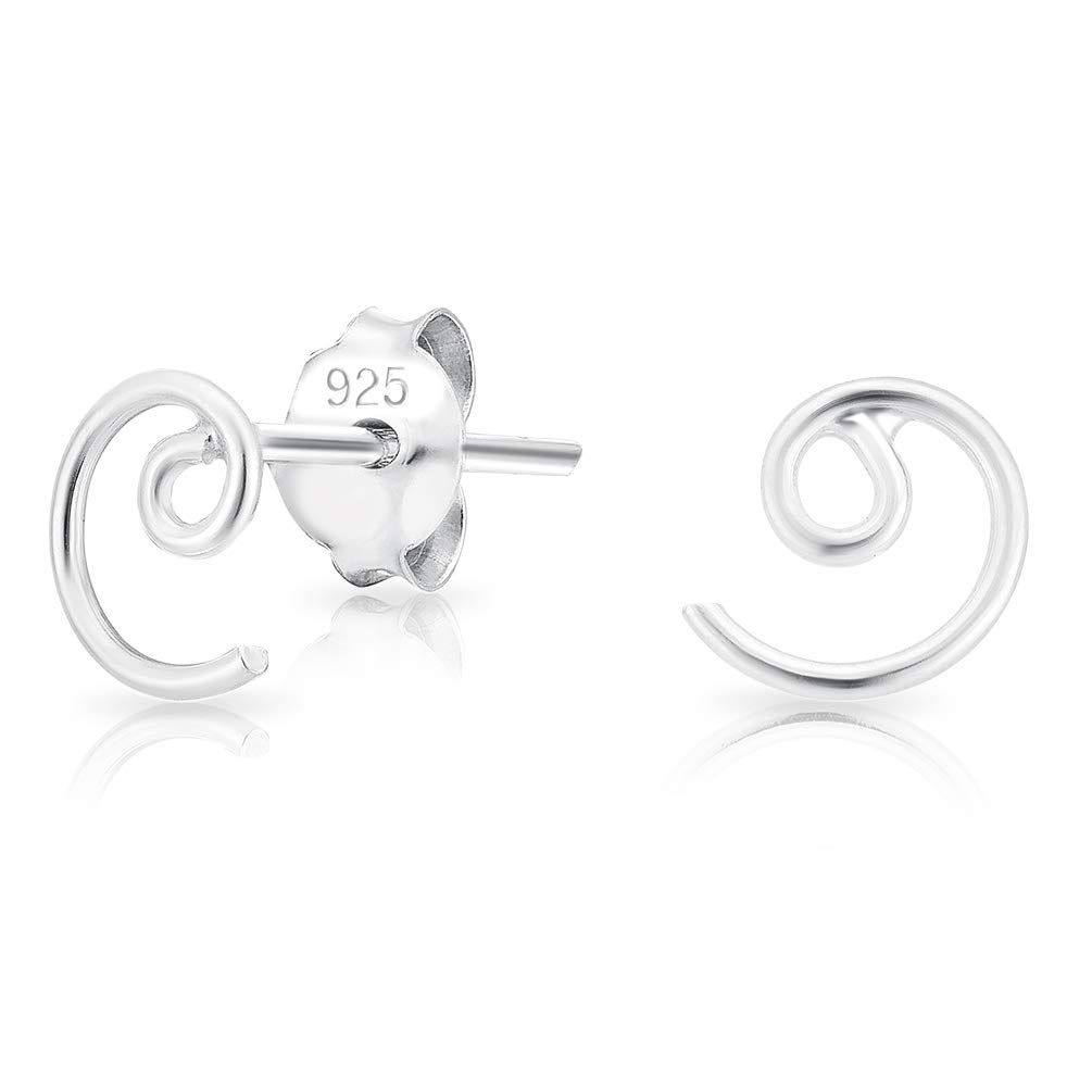 DTPsilver® SMALL 925 Sterling Silver Studs Earrings - Simple/Minimalist Swirl Spiral/Curl - Size 5 x 6 mm