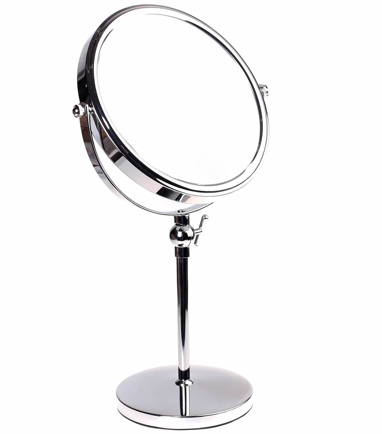 HIMRY Pedestal Mirror Height Adjustable, 8 Inch 10x Magnification Cosmetic Mirror, Two-Sided Swivel Mirror Chrome finish, Standing Shaving Mirror Make Up Mirror, for Bathroom and Bedroom, KXD3101-10x