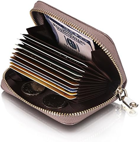 Credit Card Wallet, SANHOO Genuine Leather Zipper Card Holder Wallet Small Purse For Women-Purple