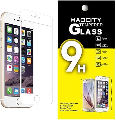 HAOCITY Tempered Glass Screen Protector Carbon Fiber Frame Guard Anti Shatter 0.2mm Ultra Thin 9H Hardness HD Full Cover for Apple iPhone 6S Plus / 6 Plus (5.5 Inch) - White