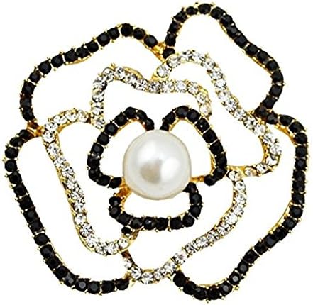 White and Black Diamond Rose Saree Pin Brooches Pins For Women