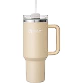 Valley Sportsman 40 oz Stainless Steel Tumblers with Handle, Spill-proof Lid and Straw, Double-Walled Insulated, BPA-Free, Perfect for Hot and Cold Drinks, Rose Quartz