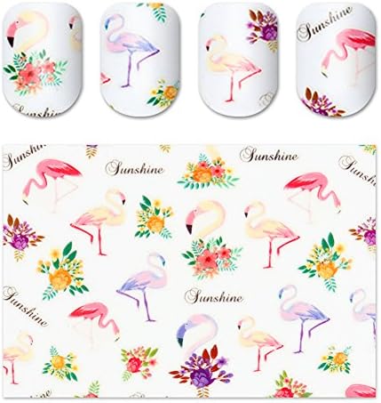 Waterproof Ultra-thin 3D Nail Sticker Flamingo Colorful Flower Sunshine Nail Art Sticker Manicure