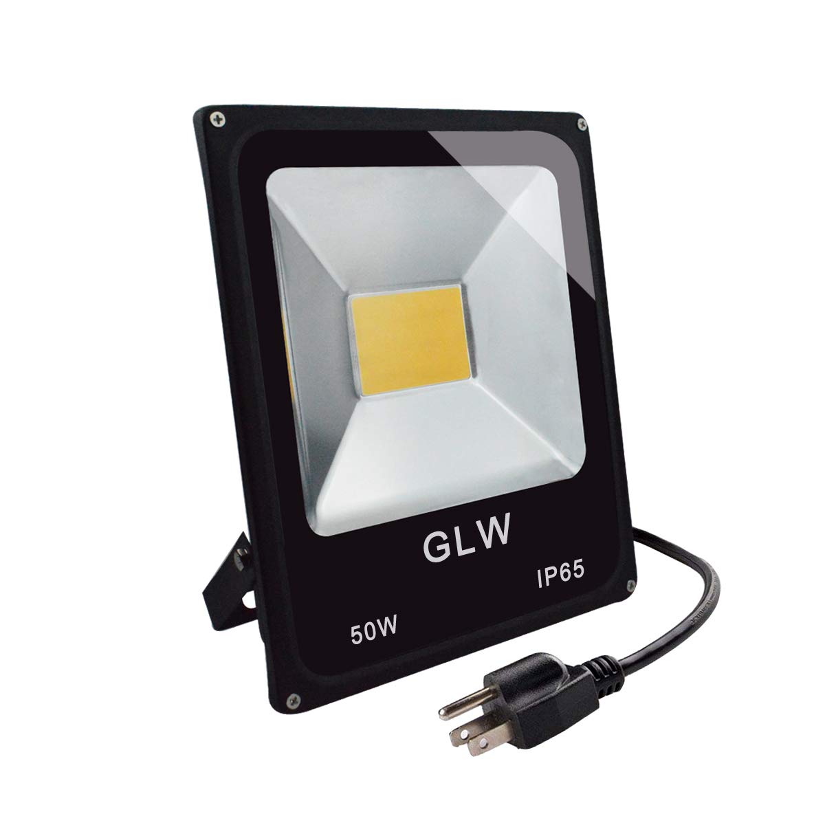 GLW Super Bright 50W Flood Light,Outdoor IP65 Waterproof Security Light,300W Halogen Bulb Equivalent with US 3-Plug,3000K,4500lm,110V Warm White Wall Light