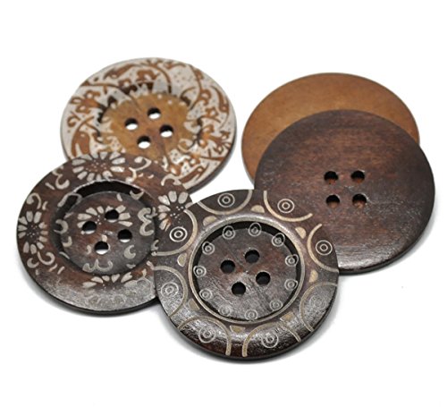 HOUSWEETY 20 Mixed Pattern 4Holes Wood Big Sewing Buttons for Sweater Overcoat 6cm