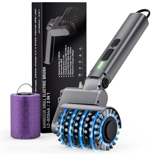 Electric Grill Brush, Cordless Rechargeable Electric Grill Cleaner with 2 Heads, 3 Speeds, Angle Adjustable, 150-Min Runtime BBQ Brush for Outdoor Barbecue Grates