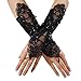 Edith qi Fingerless Pearls Lace Satin Bridal Gloves for Wedding Party Costume
