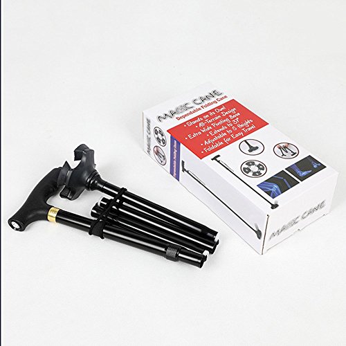 HaiYC 1 Pc Adjustable Folding Walking Cane Adjustable & Portable Aluminum Alloy LED Walking Stick Mobility Aid for Old Gentleman or Lady Black