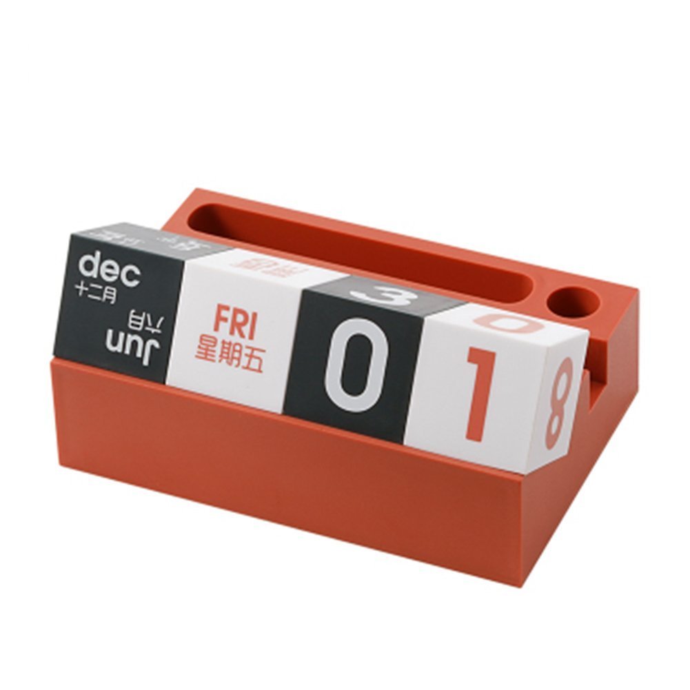 Gossip Boy Plastic Table Cubes Block Calendar Creative Desk Decoration Stand Calendar with Phone & Pen Holder for Office, Home, Living Room, Bedroom (Red)
