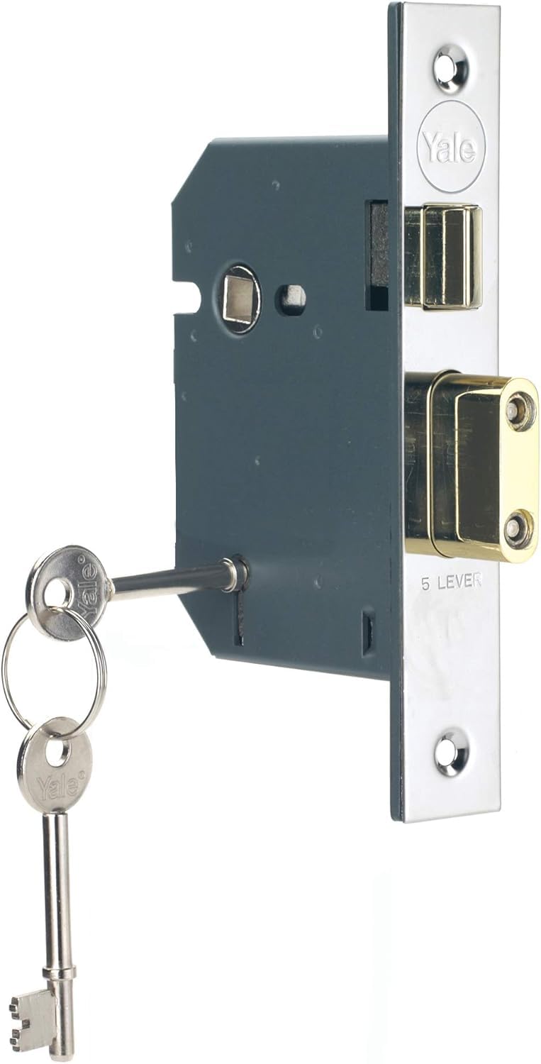 Yale B-BSSL-2.5-PB British Standard 5 Lever Mortice Sashlock, Brass Finish, Boxed, Suitable for External Doors, 2.5 Inch/64 mm