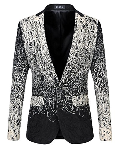 RainYNS Men's Fashion Slim Fit Print Change Color Casual Evening Suit Jackets